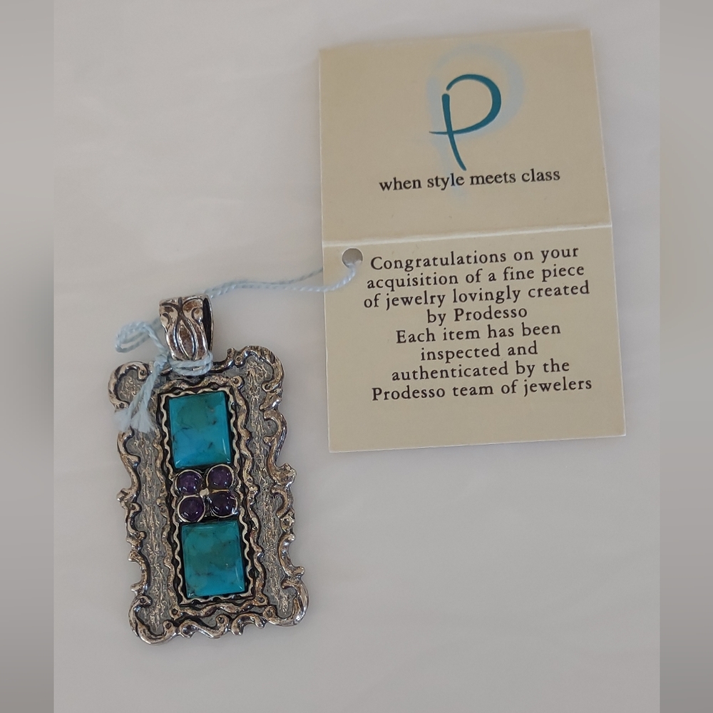 Prudesso Sterling Silver Necklace with Turquoise and Amethyst - Made in …